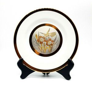 Keito Japan Gold Rim Plate Hummingbird Floral 8.25" Decorative Collector China